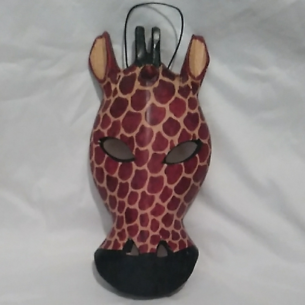 Tribal Style Wood Carved Giraffe Wall Hanging Mask